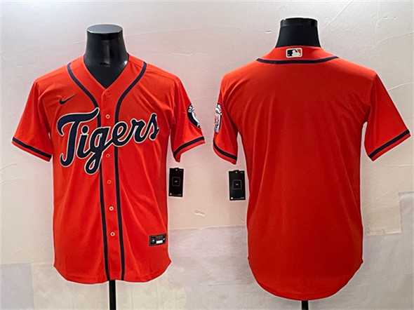 Mens Detroit Tigers Blank Orange With Patch Cool Base Stitched Jersey